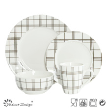 16PCS White Porcelain with Strip Decal Printing Dinner Set